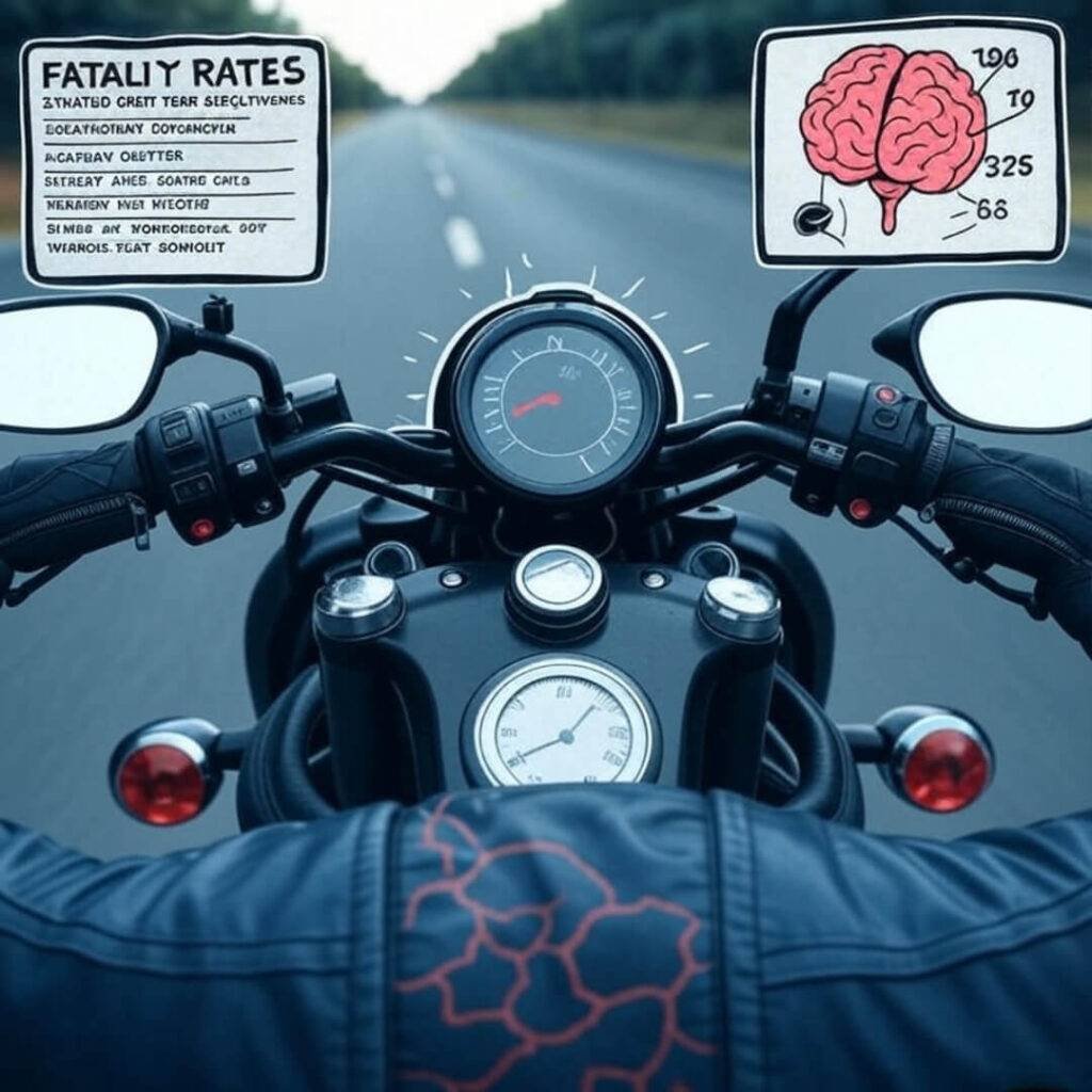 Shaky rider dashboard with quirky safety stats.
