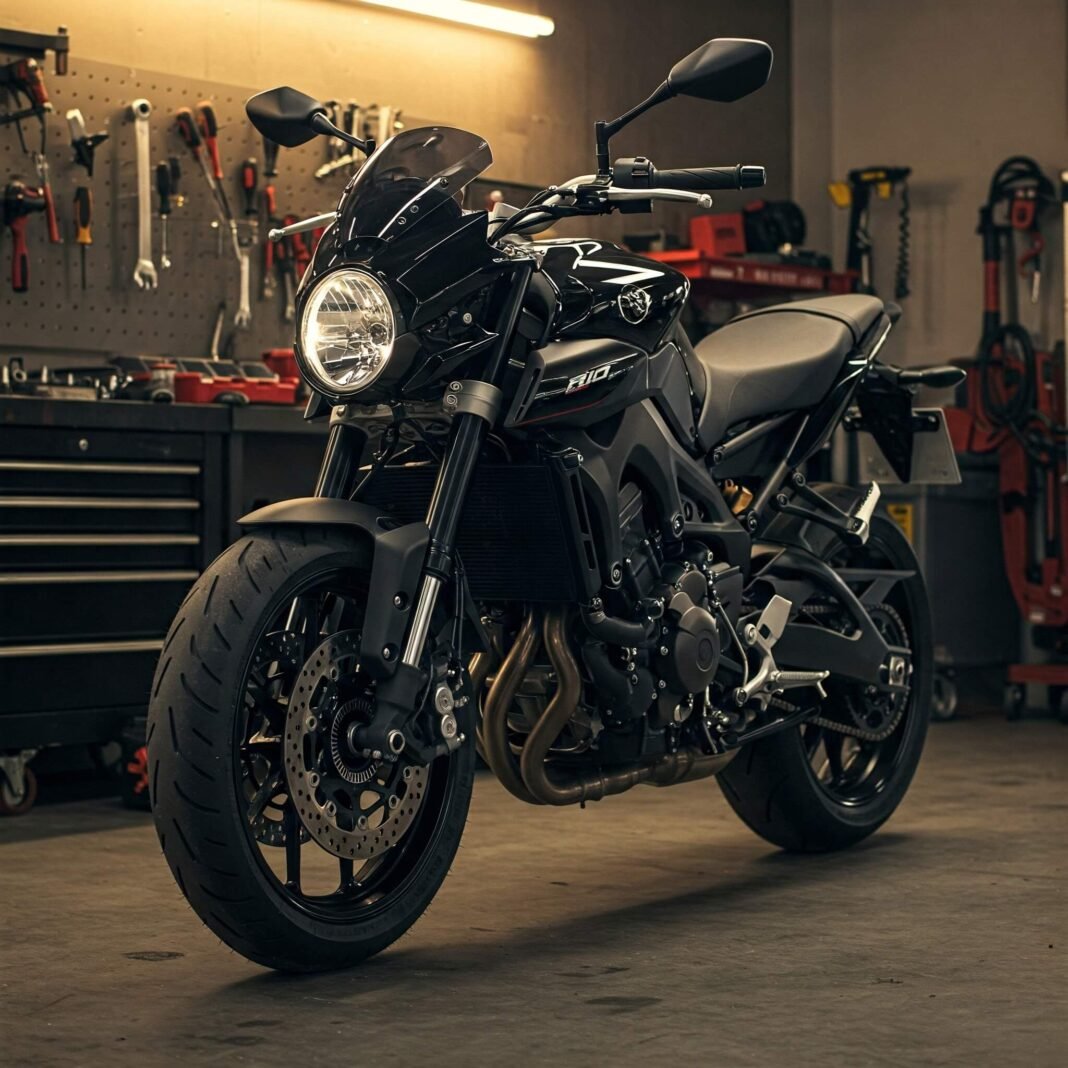leek motorcycle in a modern garage