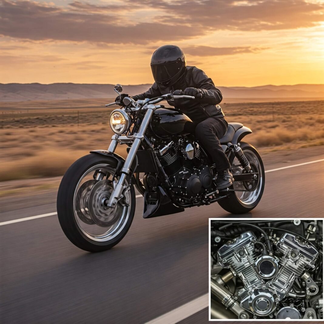 Sleek motorcycle speeding on open road