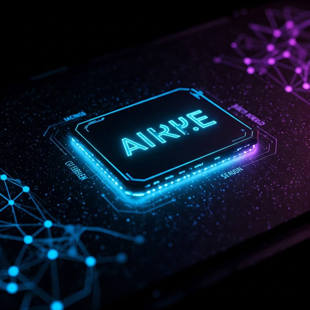 Sleek AI interface with glowing text
