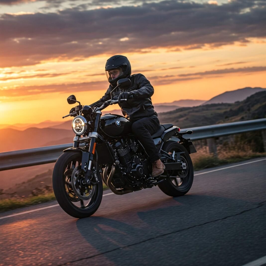 Motorcyclist Sunset Road