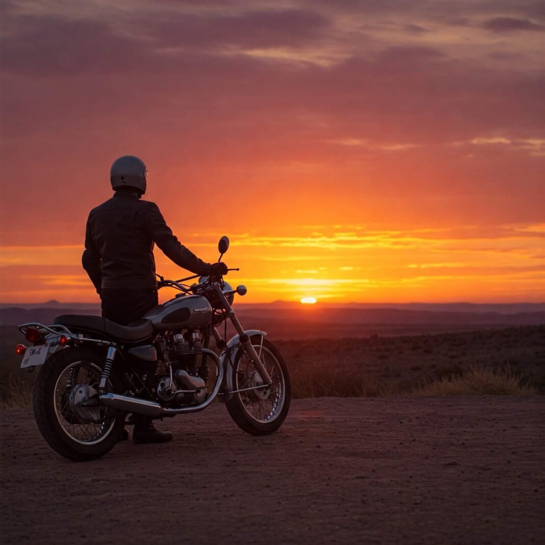 Sunset motorcyclist overlook