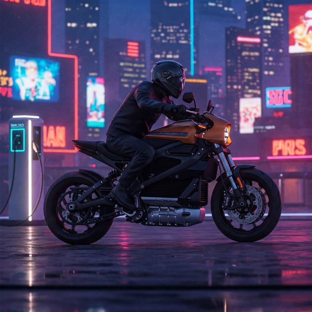 Electric Motorcycle City Dusk