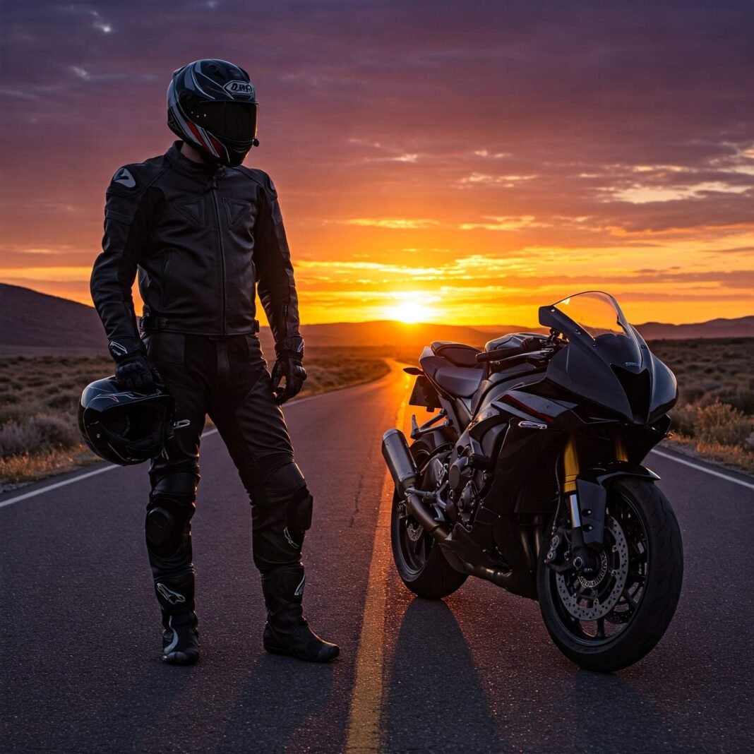 Motorcyclist Sunset Road