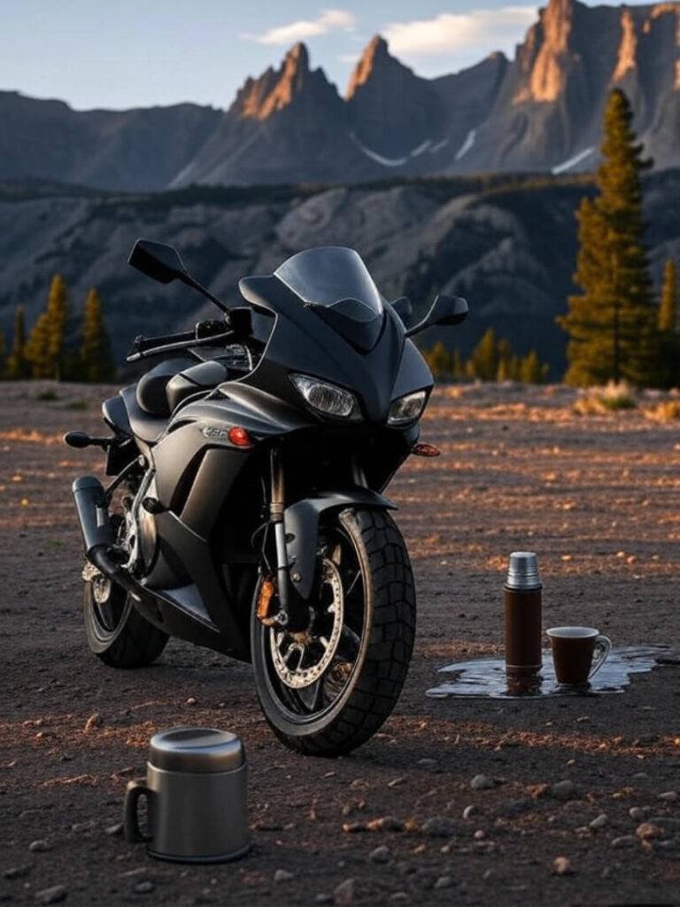 Beartooth: 2025 ride with spilled coffee by peaks.