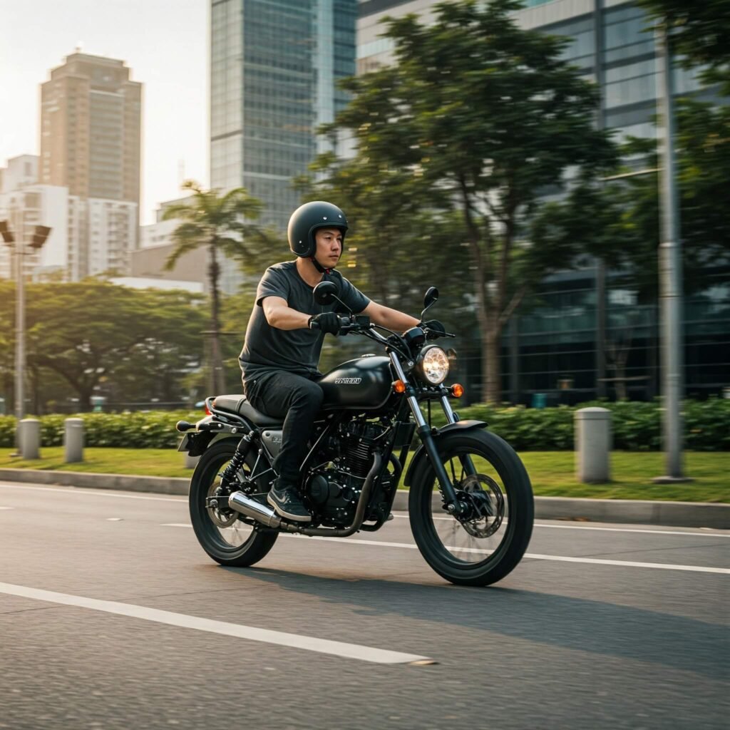 Super73 RX rider on city street.