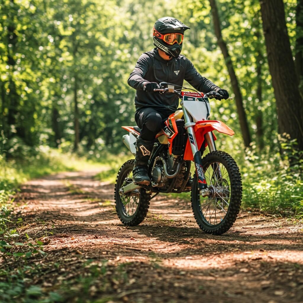 Beginner dirt bike on trail