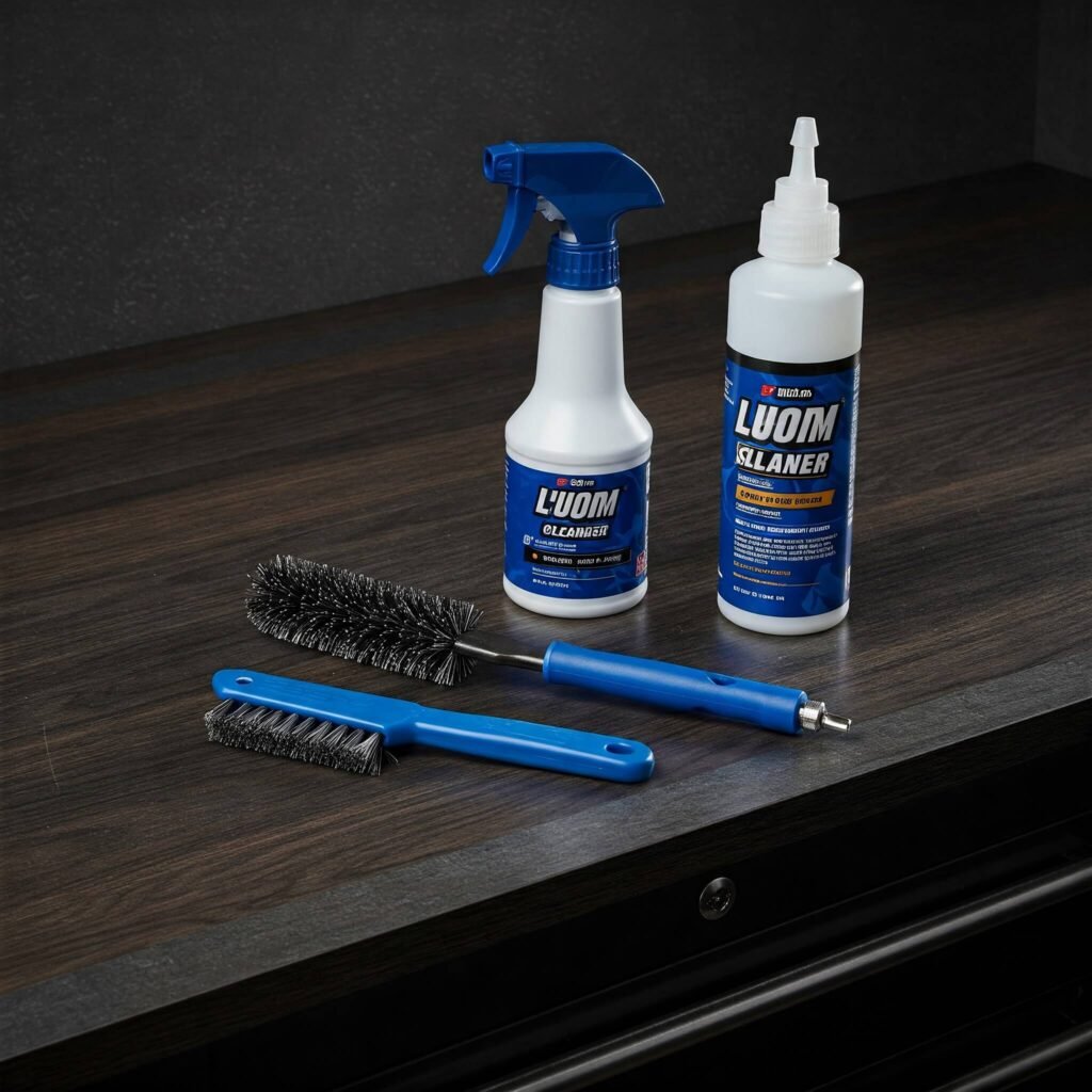 Chain maintenance toolset on workbench.