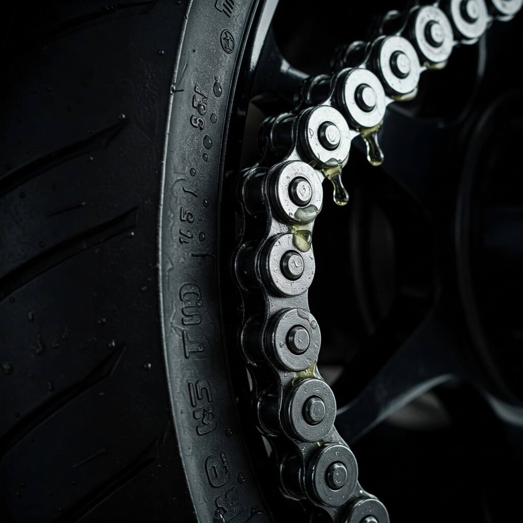 Clean Lubed Motorcycle Chain Macro