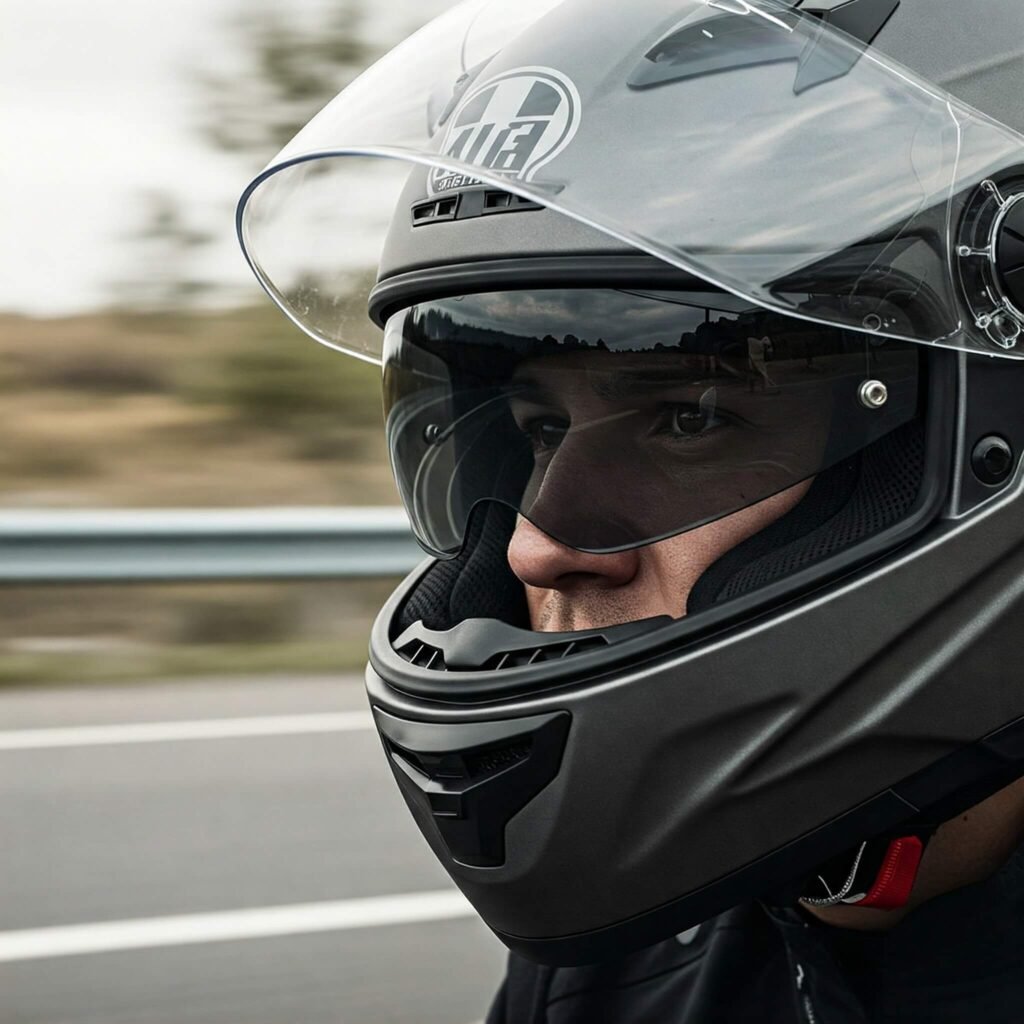 Focused Rider Helmet Reflection