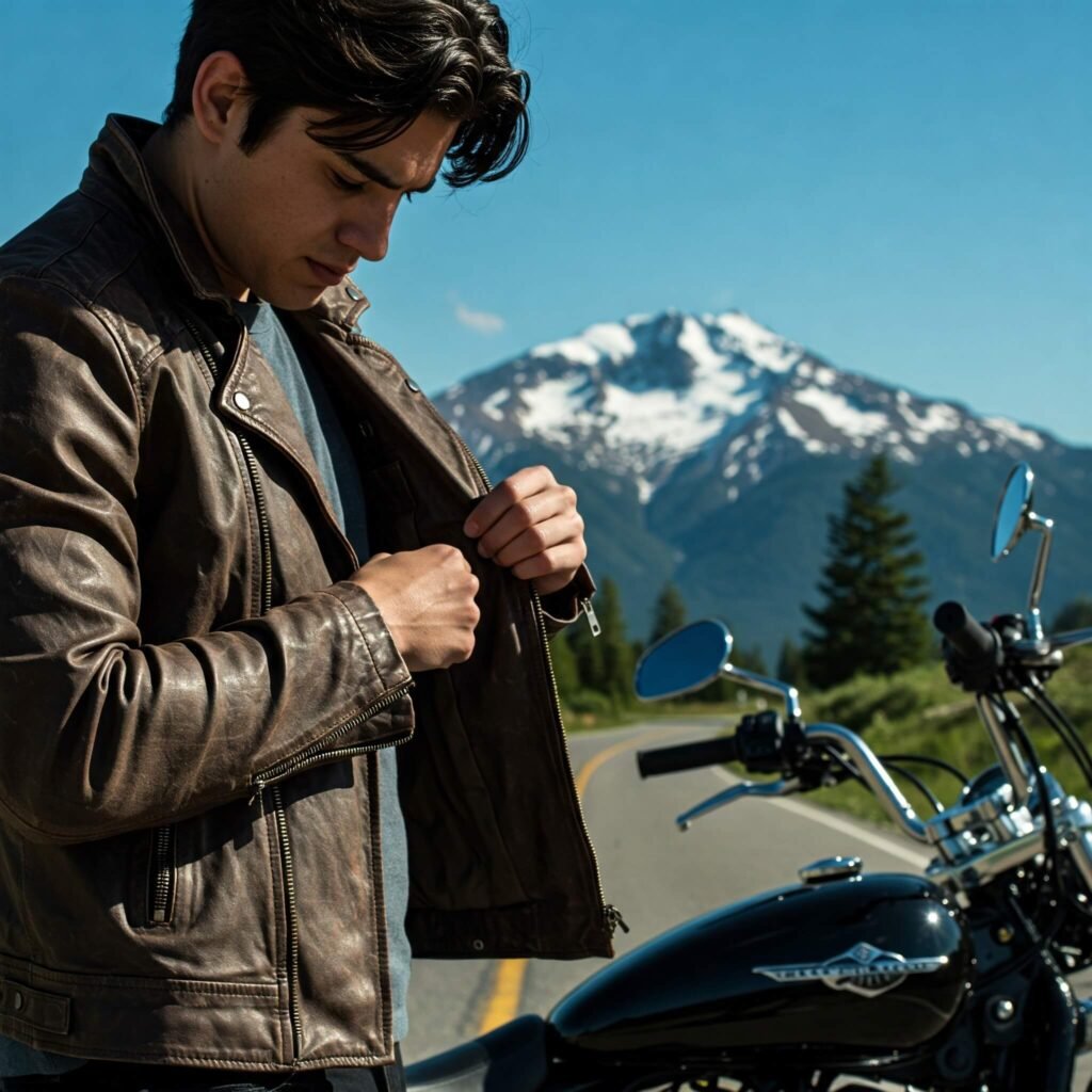 Adjusting Leather Jacket Bike