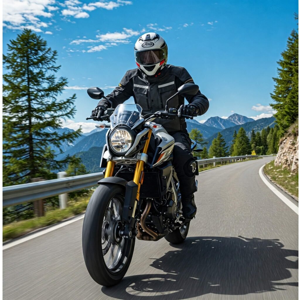 Motorcyclist Winding Mountain Road