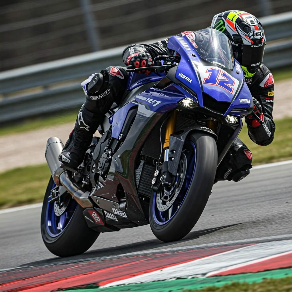Yamaha R1M Leaning on Racetrack Corner