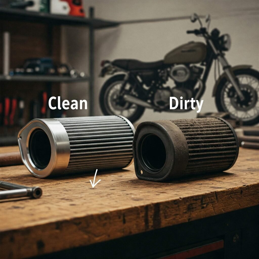 "Clean vs Dirty Motorcycle Air Filter Comparison"