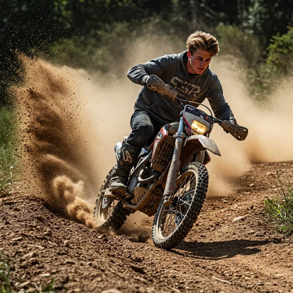 Dirt bike rider boots gripping pegs