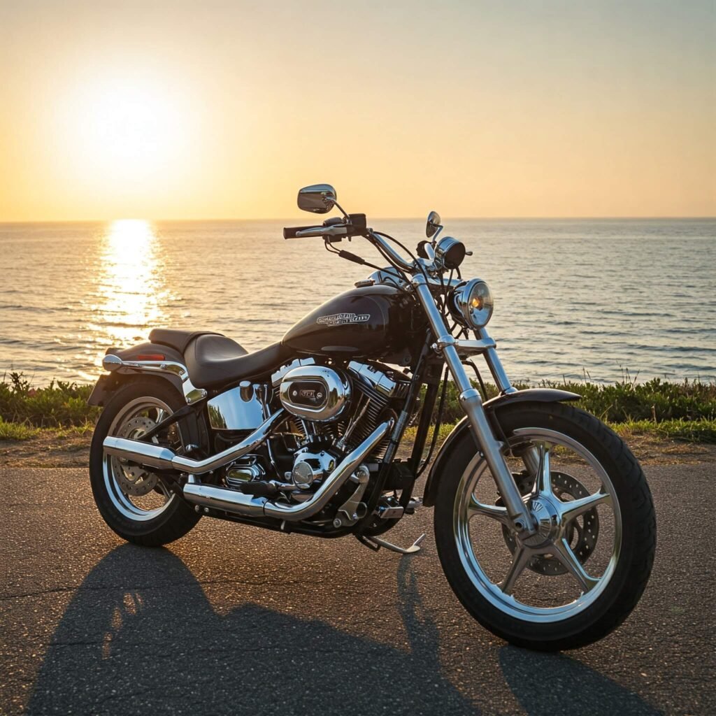 Cruiser bike at sunset by the ocean.