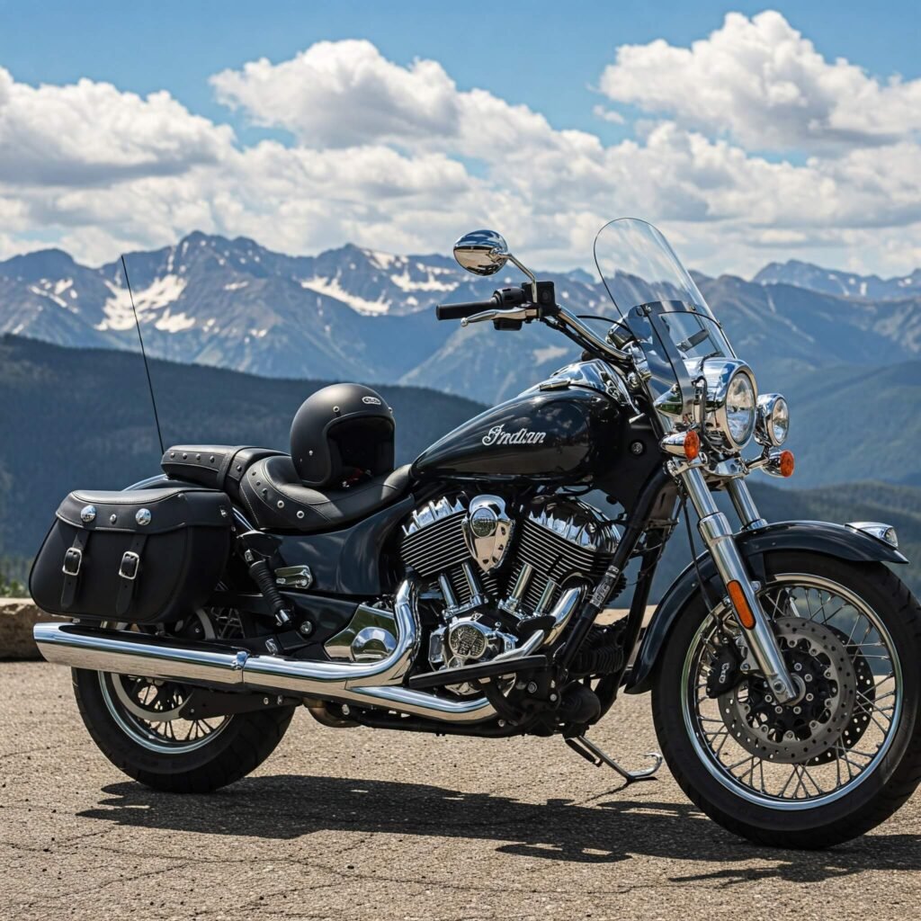 Indian Springfield Dark Horse at mountain overlook.