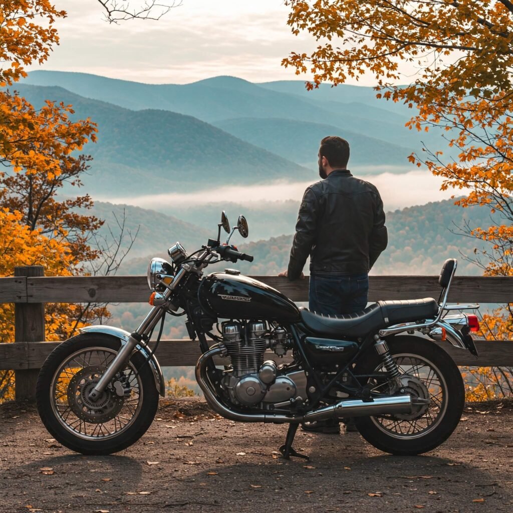 Autumn Motorcycle Misty Mountain View