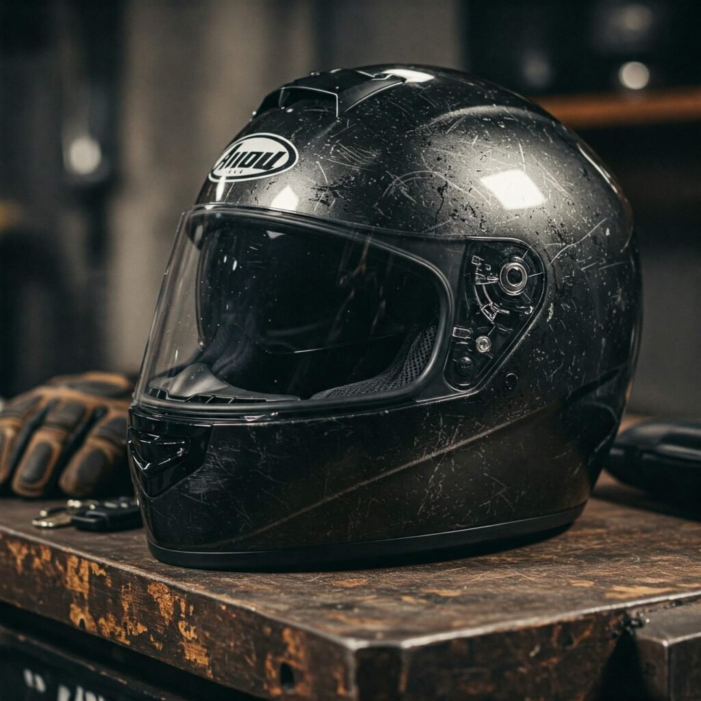 Scratched Motorcycle Helmet