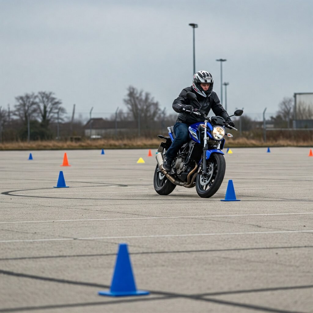 Beginner motorcycle practice.