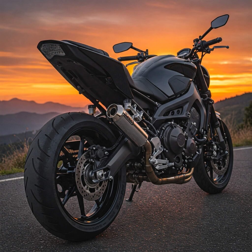 Motorcycle with a sleek aftermarket exhaust