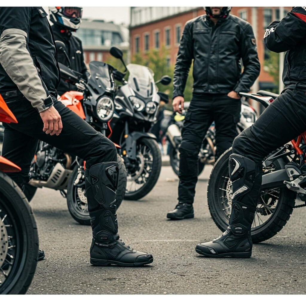 Different motorcycle boot styles showcased