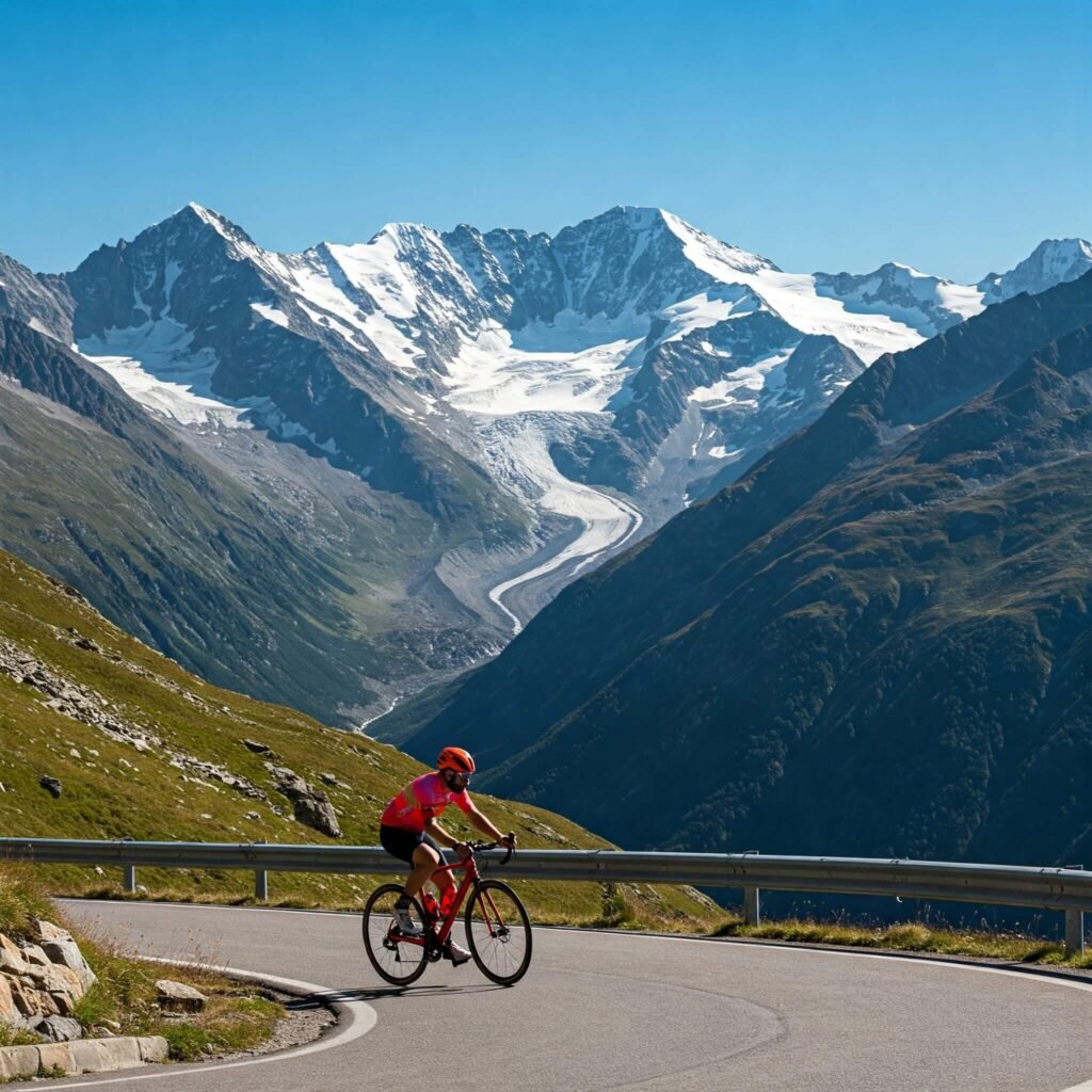 Mountain Road Cyclist Glacier View
