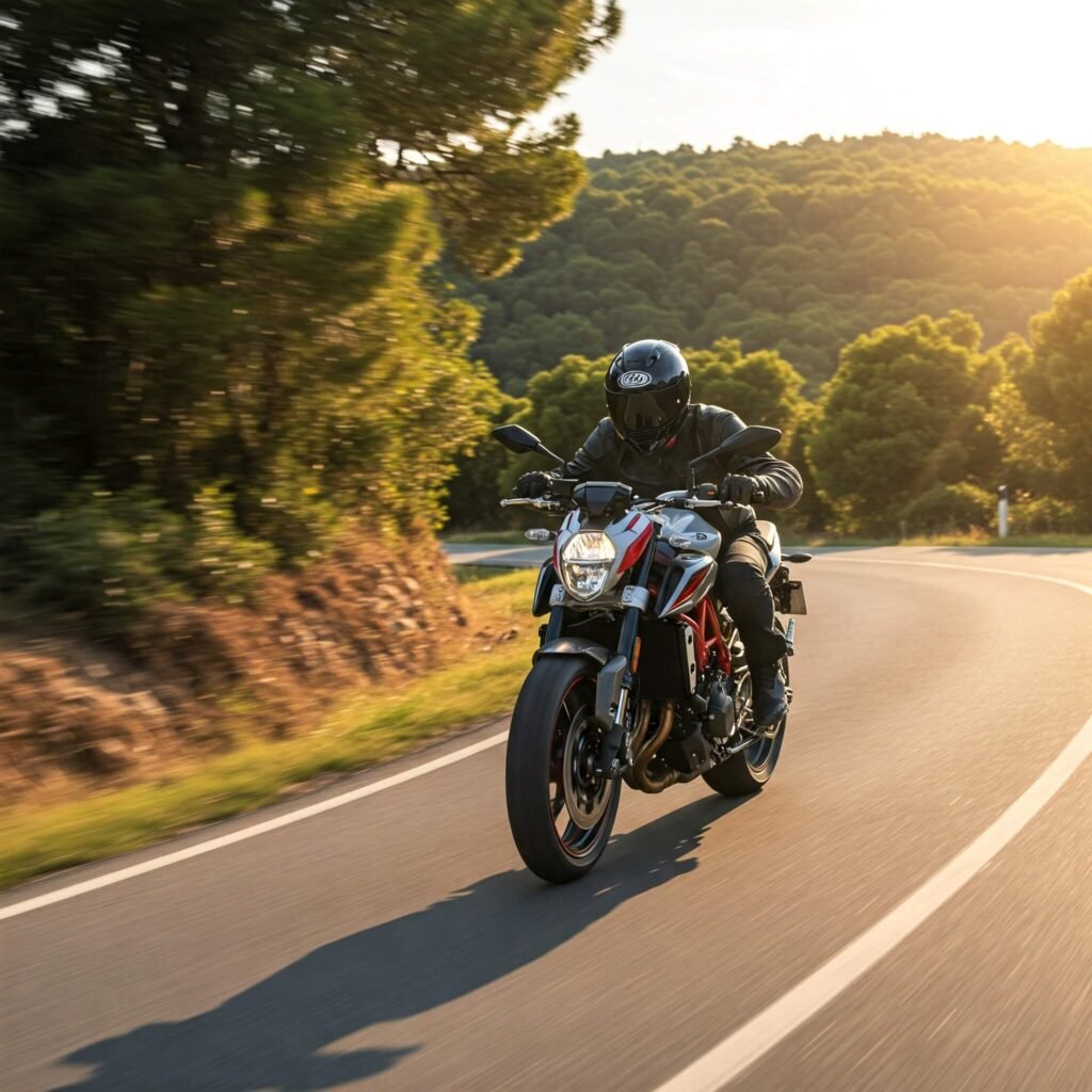 Motorcycle Rider Cornering Scenic Road