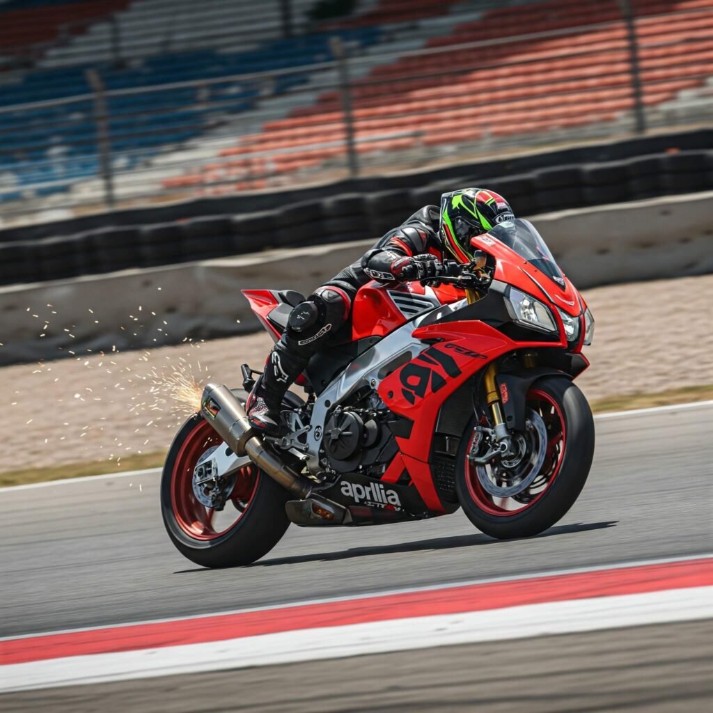 Aprilia RSV4 Factory Cornering with Sparks