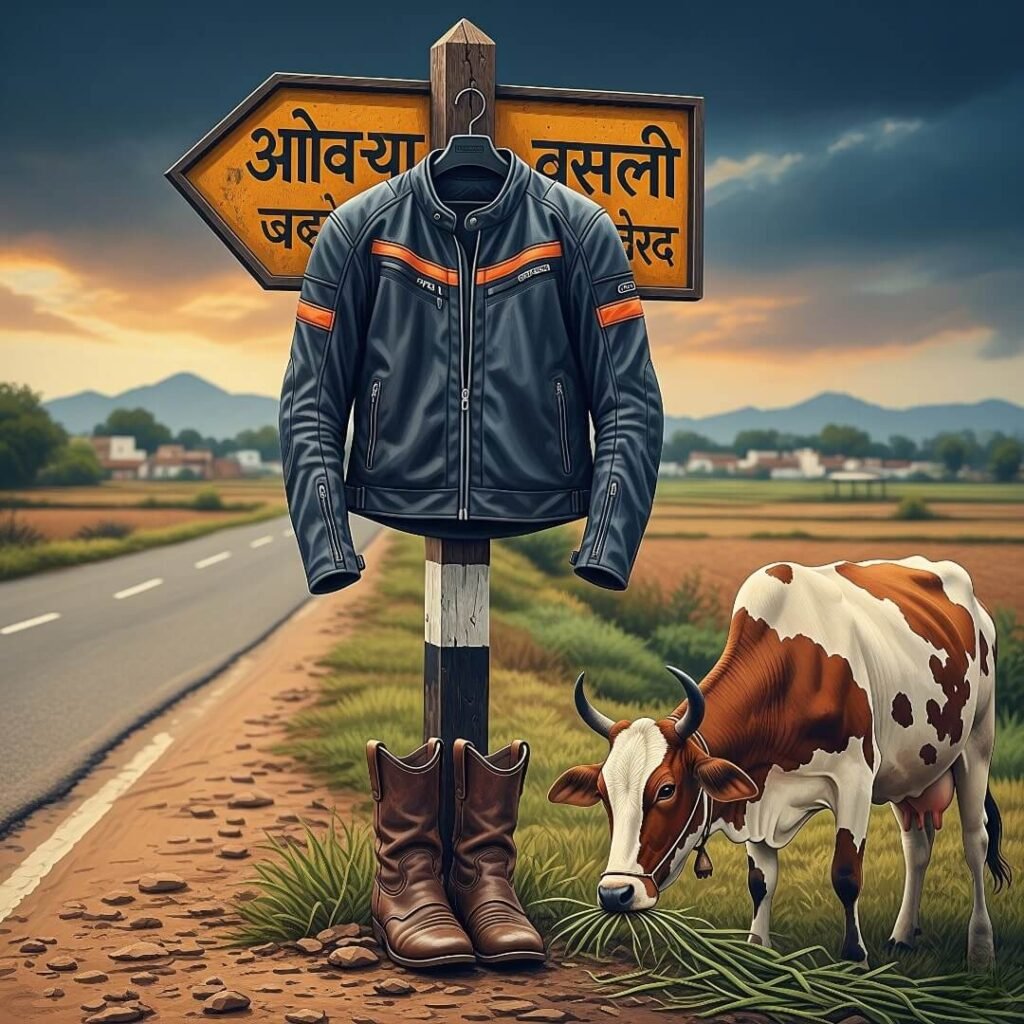 Motorcycle boots, Indian road, chai.

