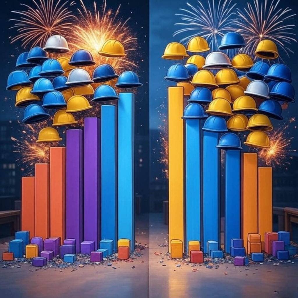 Vibrant bar graph with helmets, before/after crash.